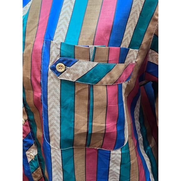 Ship n Shore Womens M/L Blouse 70s Retro Tailored Vertical Stripes Boho Hippie - Picture 2 of 11